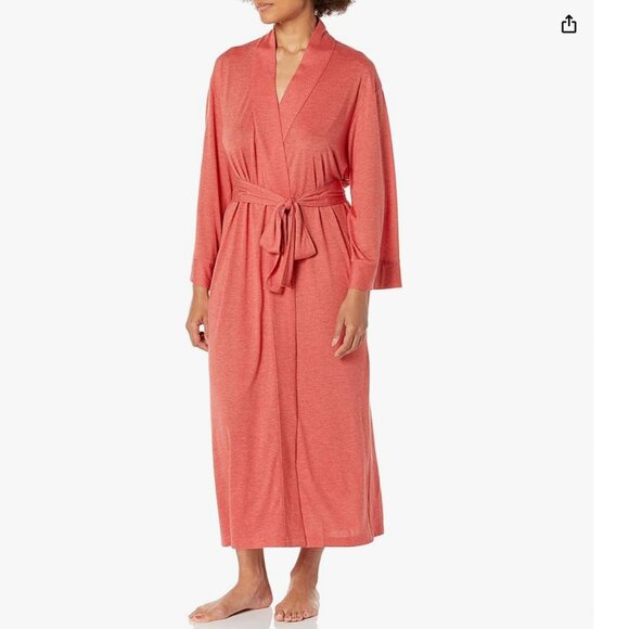 N Natori | Brocade Red Jersey Knit Congo Robe with Belt Large - Picture 1 of 8